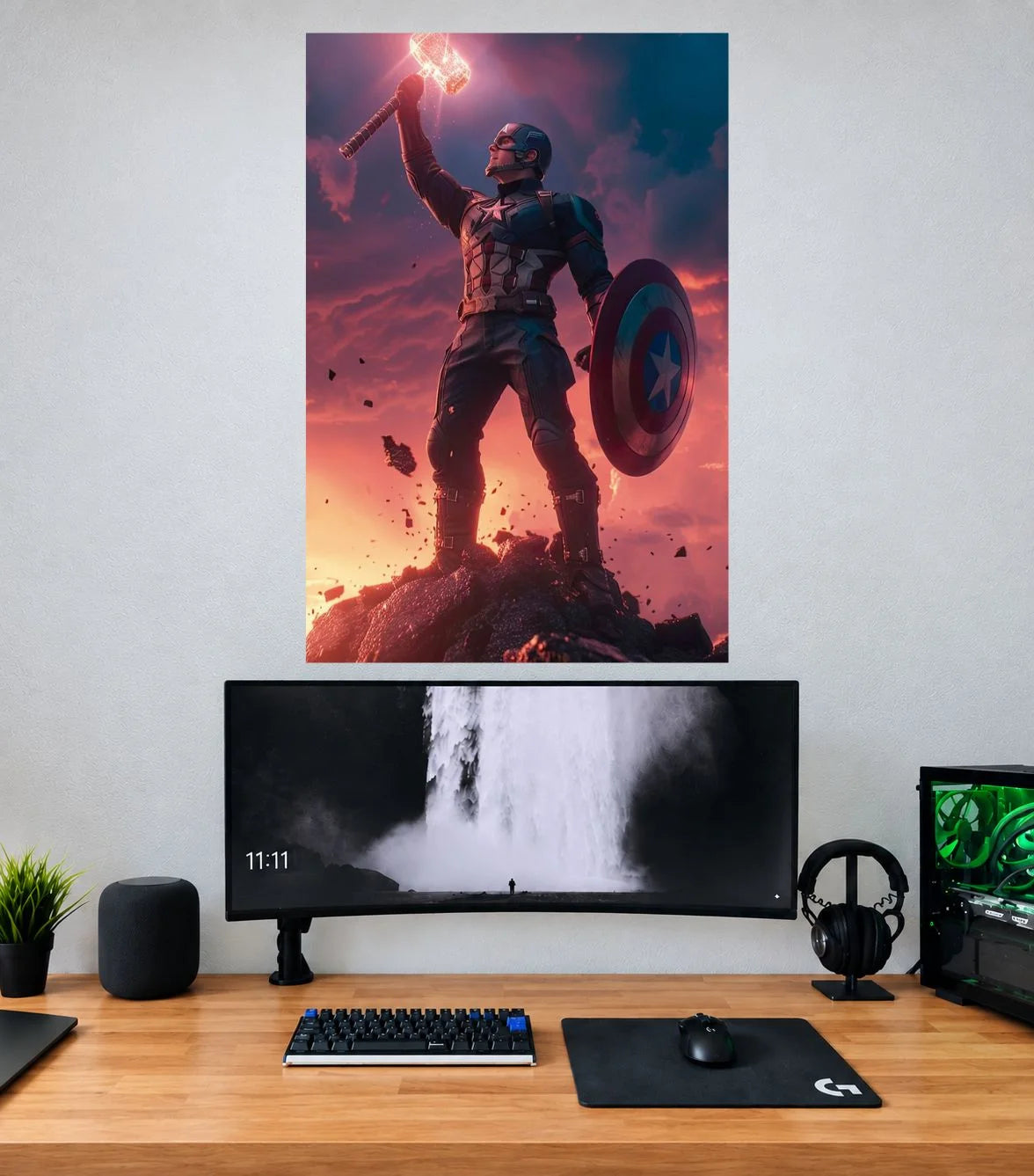 Captain America Sunset Victory Pose Captain America single wall poster mockup