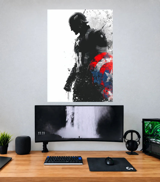 Captain America Red Shield Silhouette Captain America single wall poster mockup