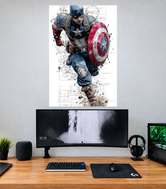 Captain America Battle Ready Shield Captain America single wall poster mockup
