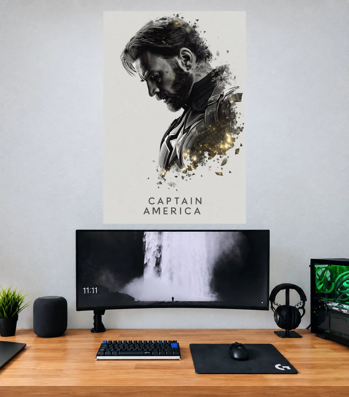 Captain America Minimal Ink Portrait Captain America single wall poster mockup