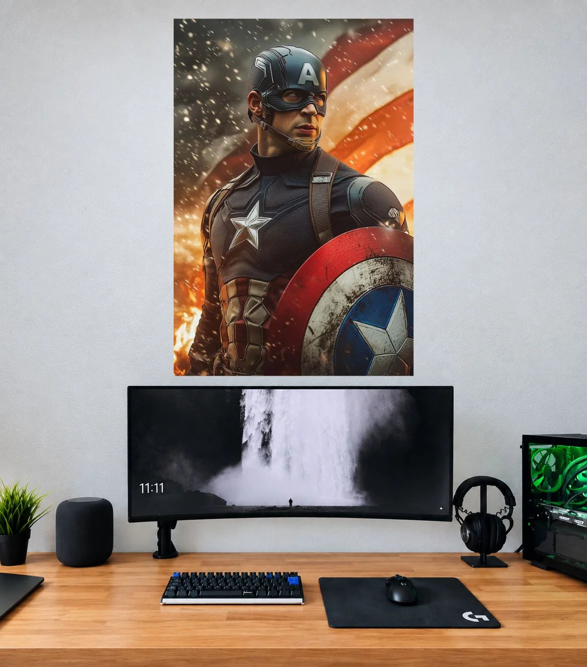 Captain America American Flag Warrior Captain America single wall poster mockup