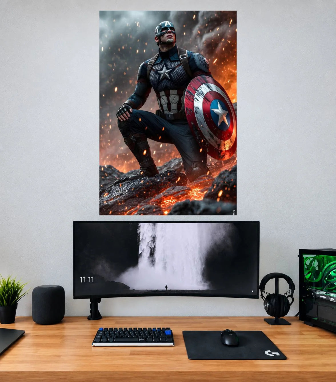 Captain America Fiery Shield Defender Captain America single wall poster mockup