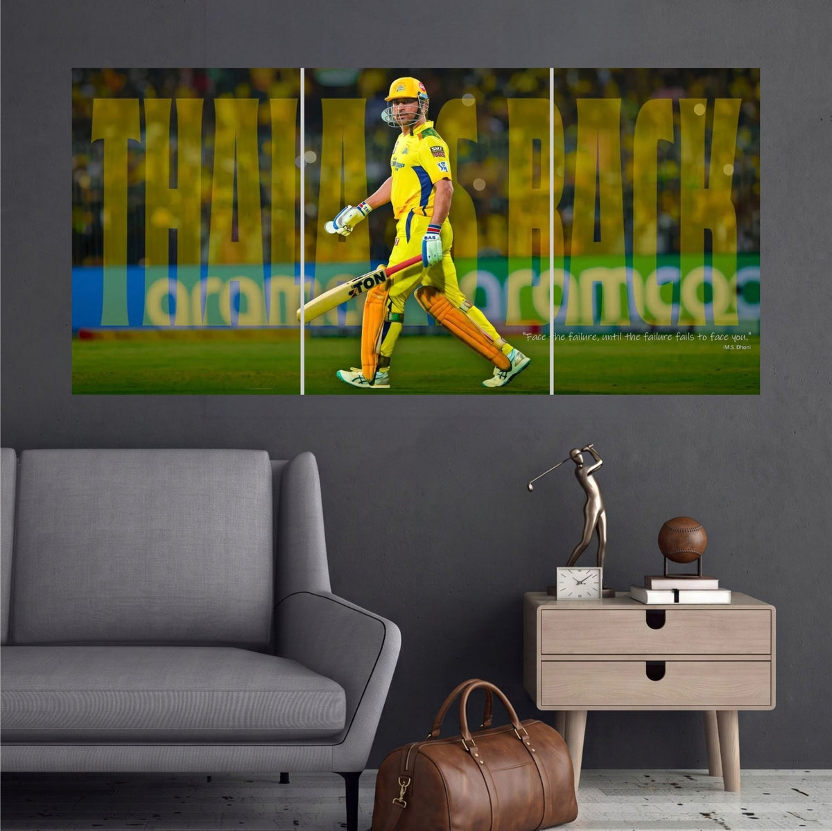 MS Dhoni CSK 7 Cricket Wall Posters 3 split room mockup