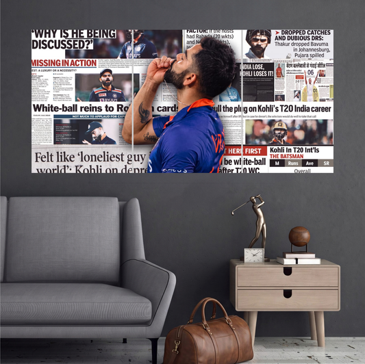 Virat Kohli Headlines Cricket Edition 3 split cricket wall poster mockup
