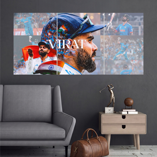 Virat Kohli Victory Tribute Edition 3 split cricket wall poster mockup