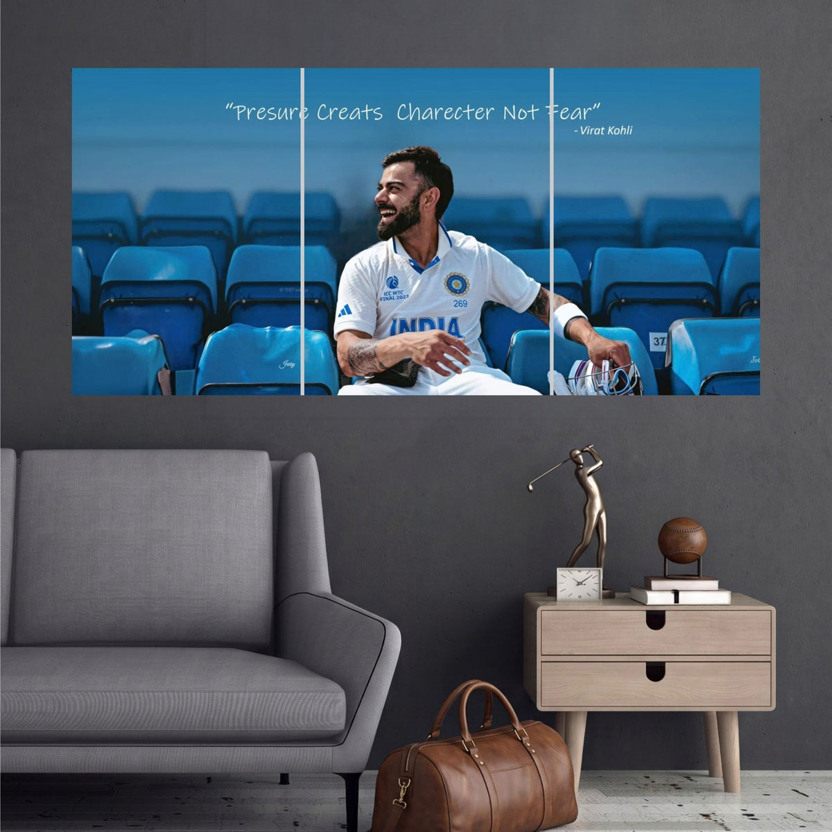 Virat Kohli Test Cricket Legacy Wall Posters 3 split room mockup