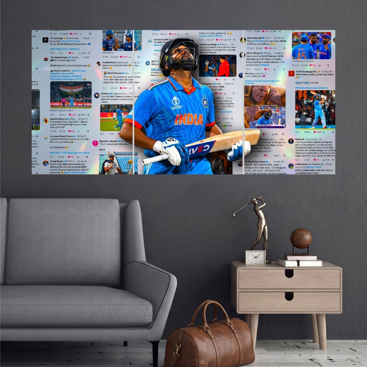 Rohit Sharma Team India Cricket Wall Posters 3 split room mockup