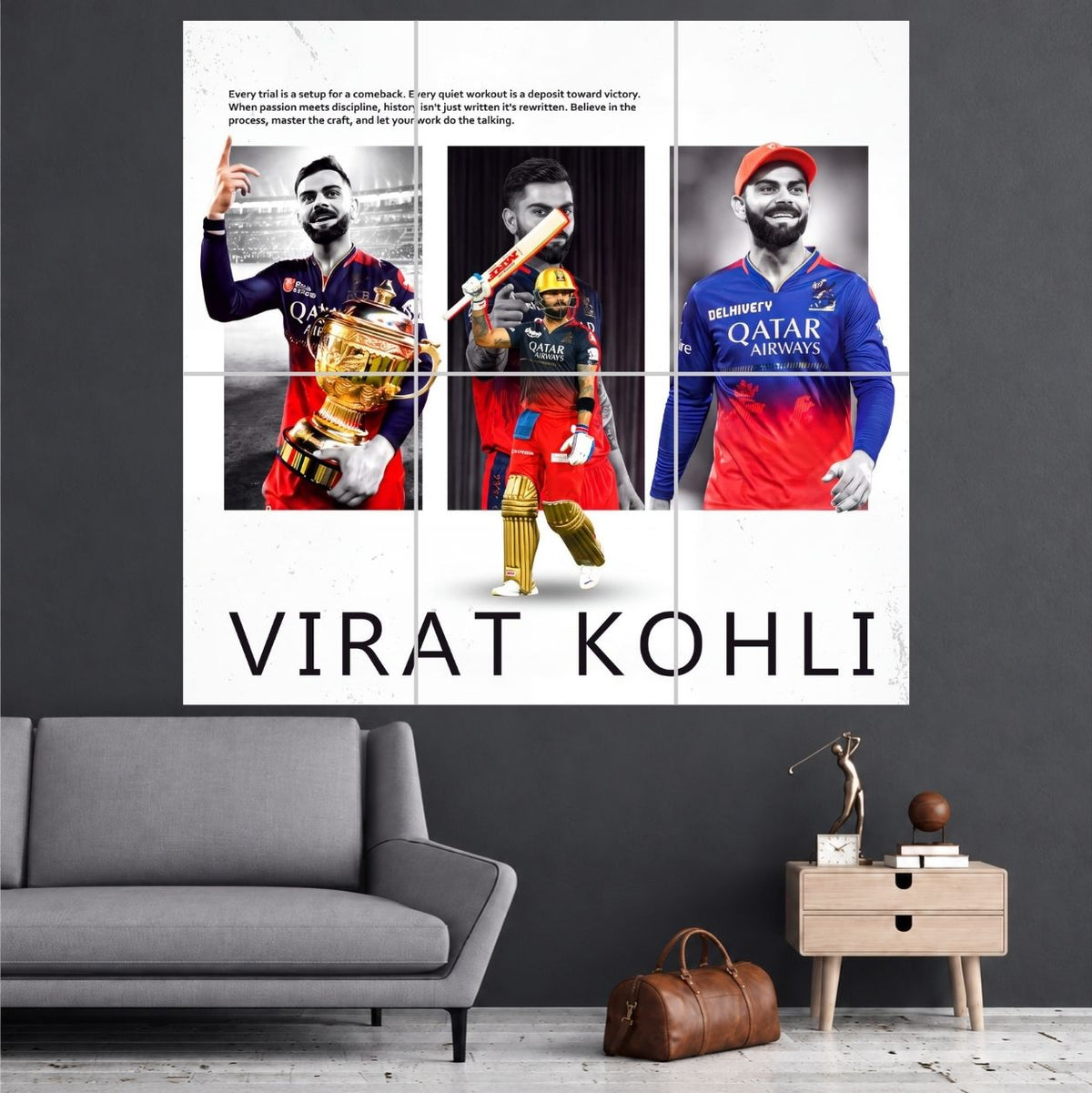 Virat Kohli RCB Champion Journey Collage | Cricket Wall Posters | 6 Posters - A3 six-piece cricket wall poster mockup