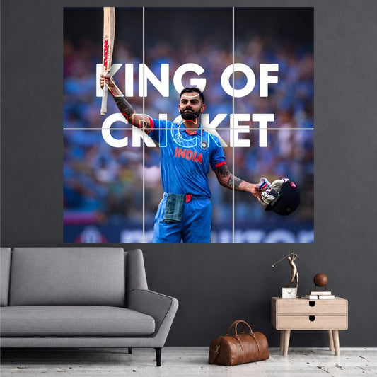 Virat Kohli King of Cricket Bat Salute six-panel cricket wall poster mockup A3 set