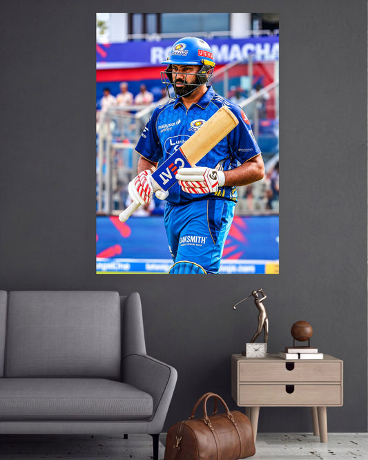 Rohit Sharma Mumbai Bat Portrait Cricket Wall Poster