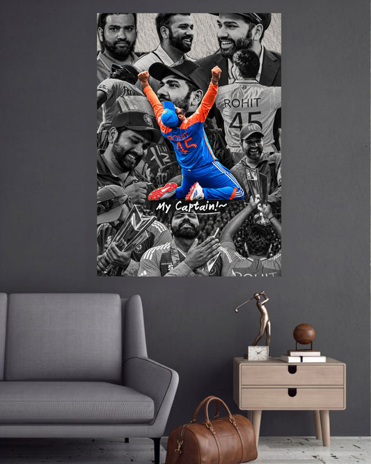 Rohit Sharma My Captain Collage Cricket Wall Poster