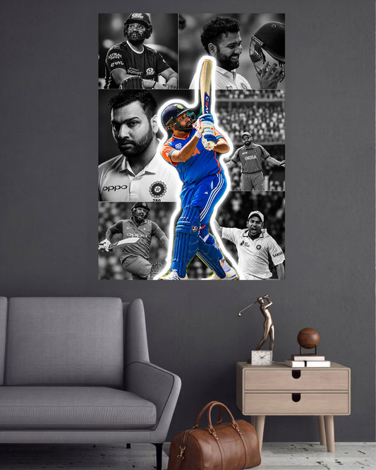 Rohit Sharma Batting Legacy Collage Cricket Wall Poster