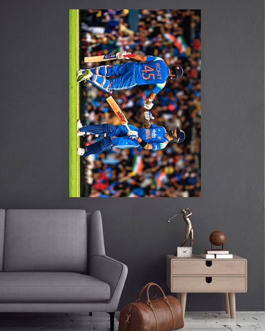 Rohit Sharma & Virat Kohli On Field Partnership Cricket Wall Poster