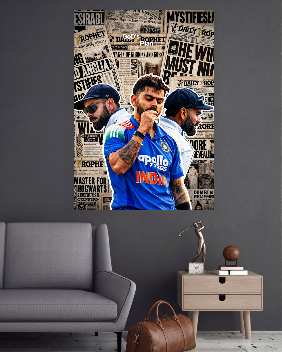 Virat Kohli Newspaper Portrait Collage Cricket Wall Poster