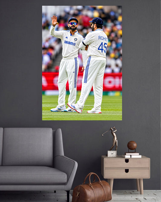 Virat Kohli & Rohit Sharma Test Cricket Duo Cricket Wall Poster