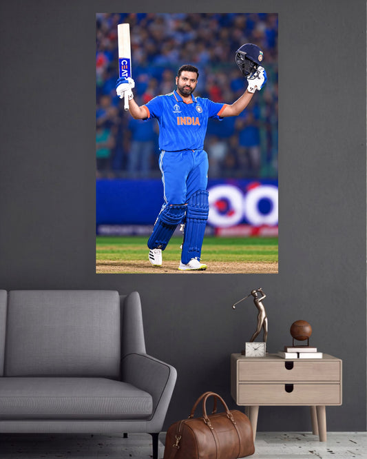 Rohit Sharma Bat and Helmet Salute Cricket Wall Poster