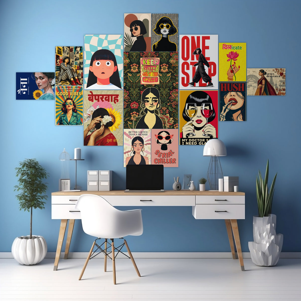 Desi Pop Art room setup wall poster pack original mockup