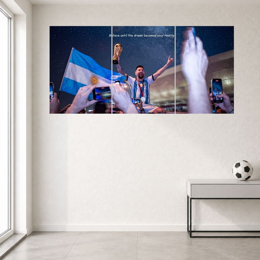 Lionel Messi Argentina Victory Celebration Edition 3 split football poster mockup