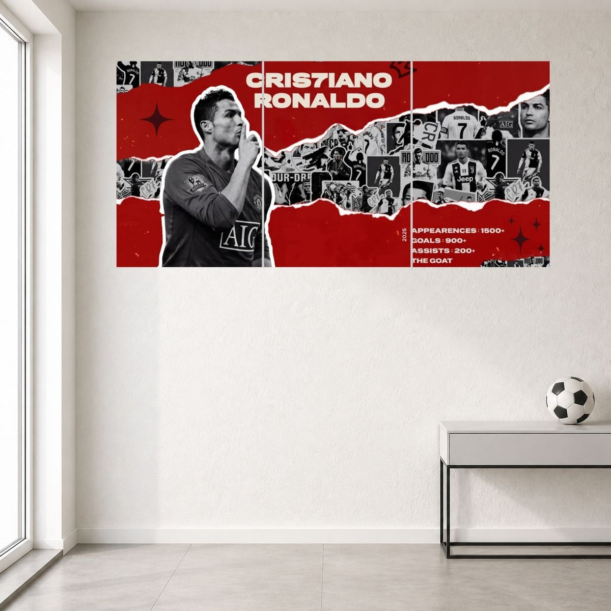 Cristiano Ronaldo Legend Red Collage Edition 3 split football poster mockup