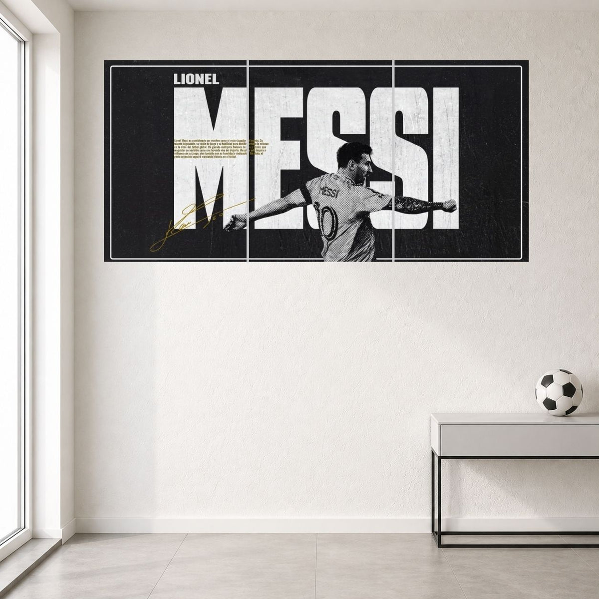 Lionel Messi Black and White Typography Edition 3 split football poster mockup