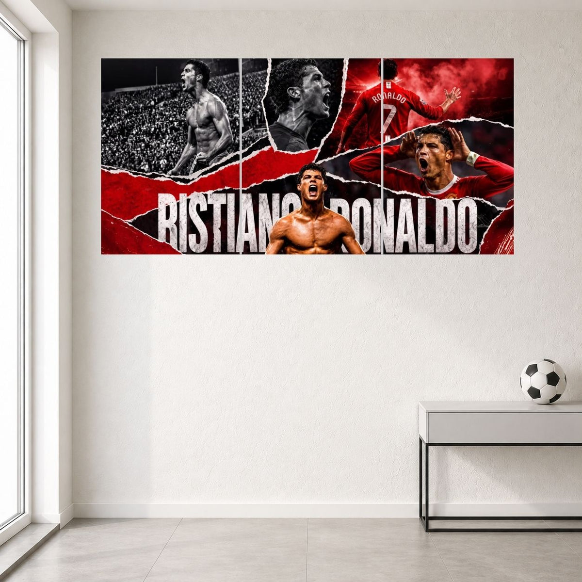 Cristiano Ronaldo Career Legacy Collage Edition 3 split football poster mockup