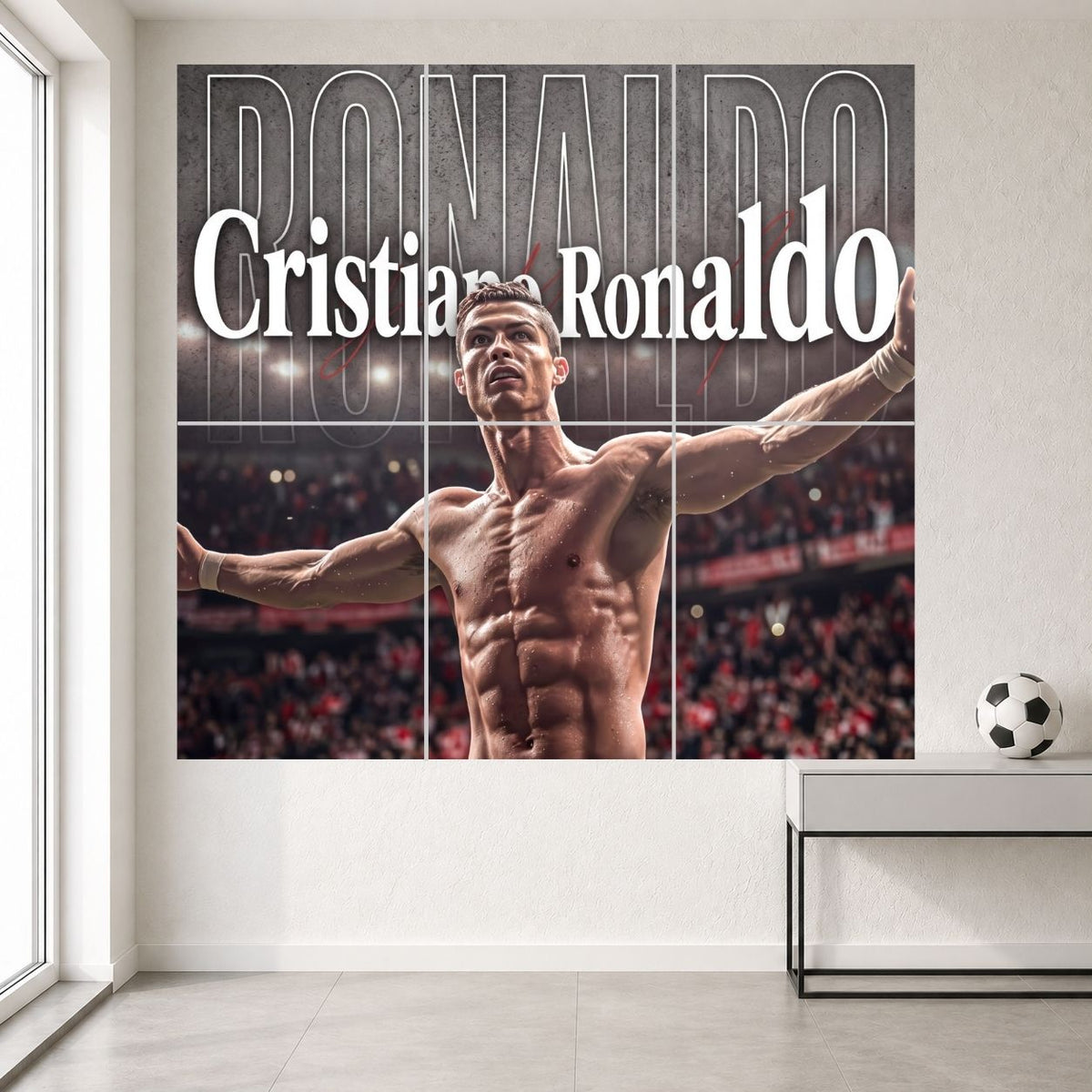 Cristiano Ronaldo Shirtless Victory Celebration 6-split wall poster set, six A3 panels displayed in two rows of three