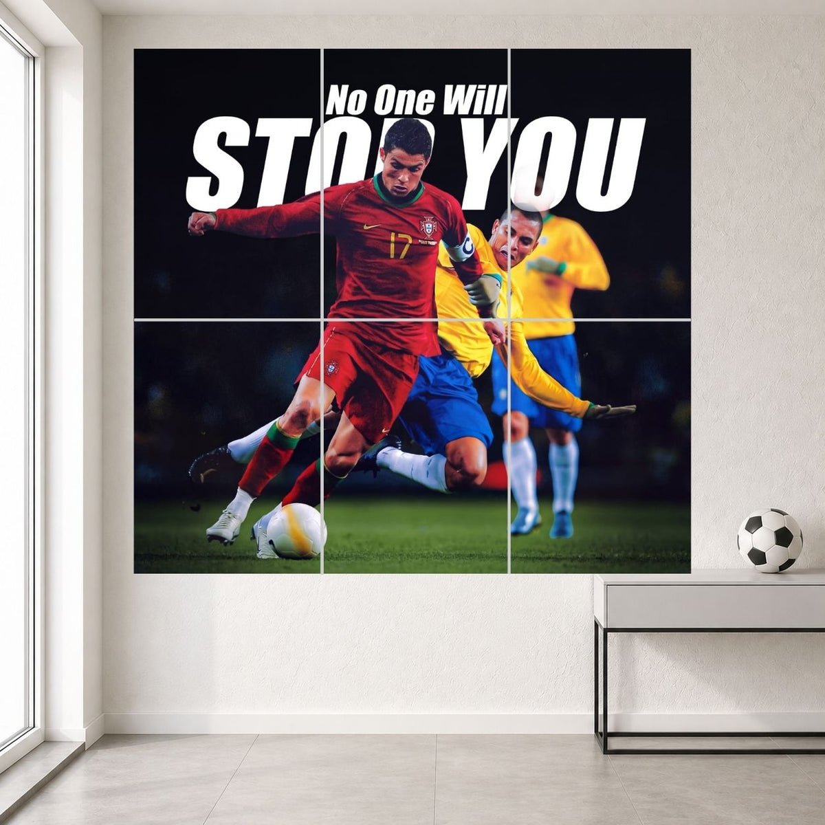 Cristiano Ronaldo Portugal No One Will Stop You 6-split wall poster set, six A3 panels displayed in two rows of three