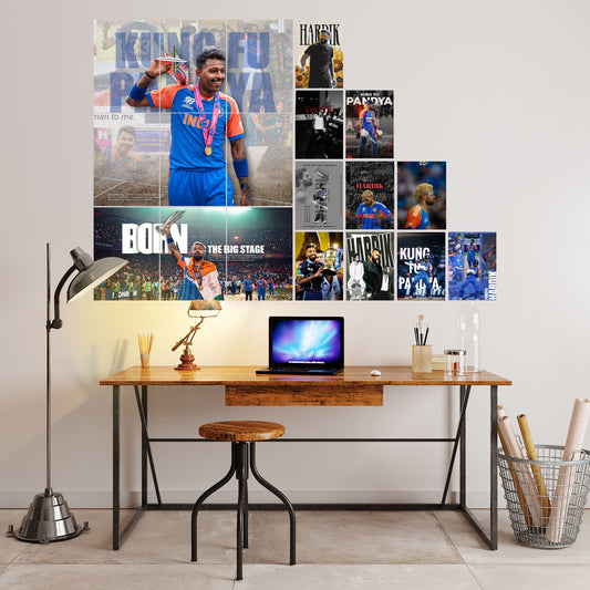 Hardik Pandya room setup cricket wall poster collage