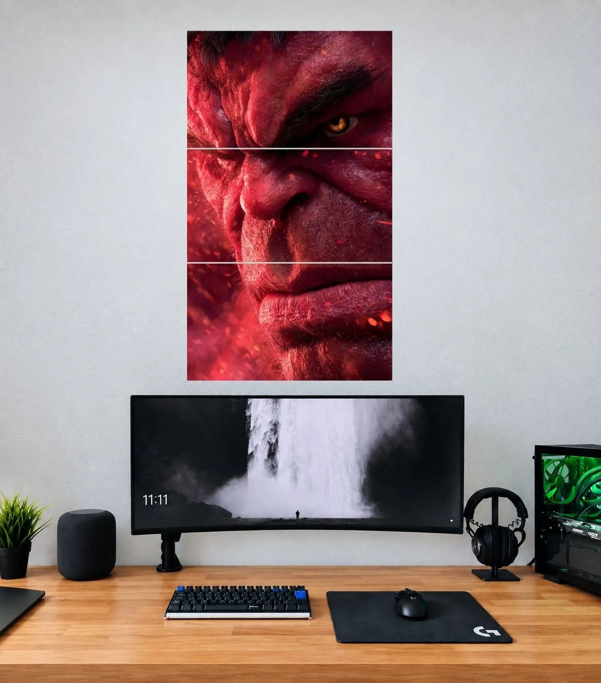 Hulk Red Fury Closeup Edition Hulk 3 split wall poster mockup