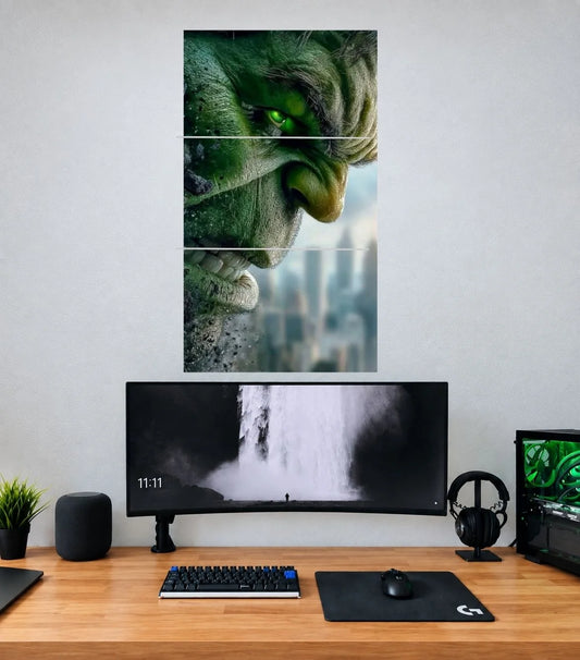 Hulk City Shadow Portrait Edition Hulk 3 split wall poster mockup