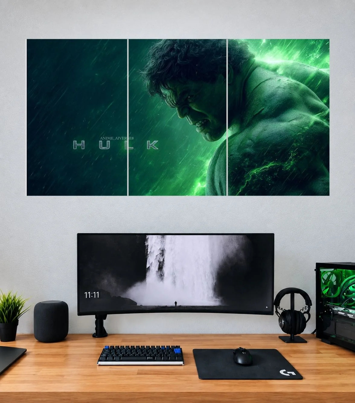 Hulk Emerald Shadow Profile Edition Hulk 3 split wall poster mockup