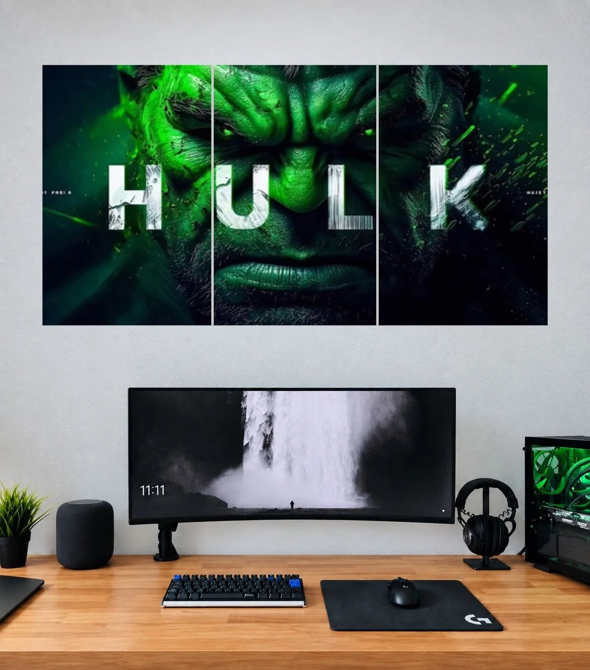 Hulk Dark Green Typography Edition Hulk 3 split wall poster mockup