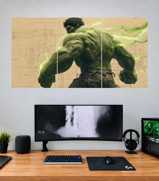 Hulk Vintage Green Back View Edition Hulk 3 split wall poster mockup