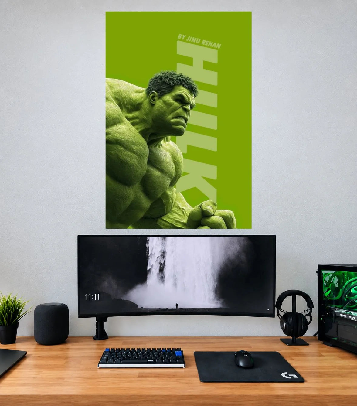 Hulk Lime Green Power Edition Marvel single wall poster mockup
