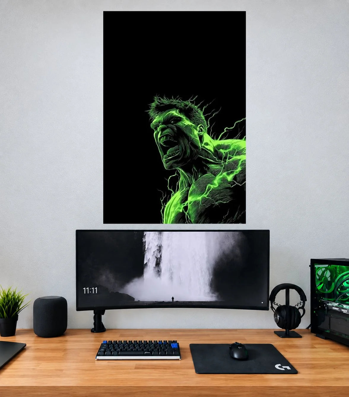 Hulk Neon Green Lightning Edition Marvel single wall poster mockup