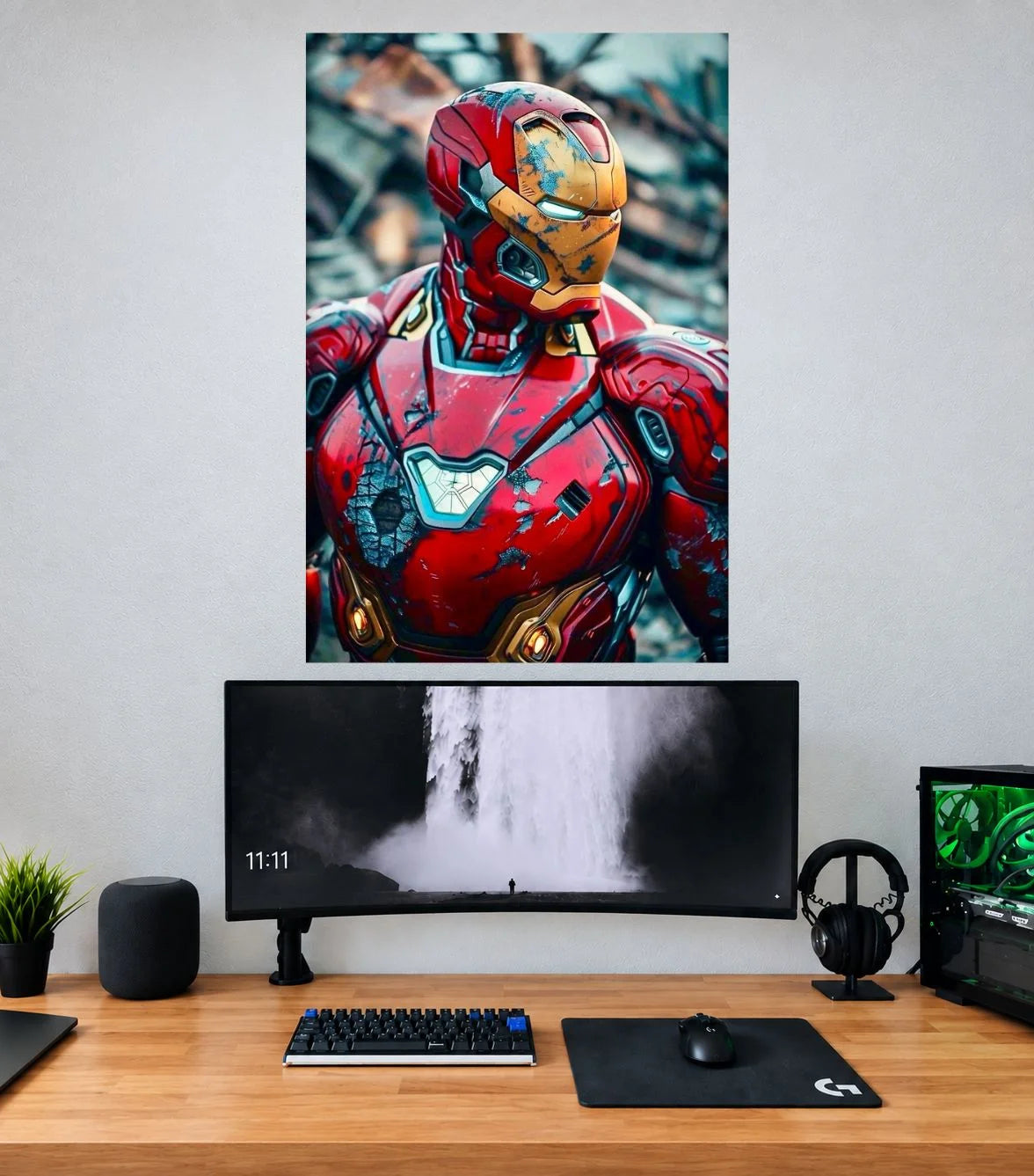 Iron Man Vibrant Cyan Armor Edition single Marvel wall poster mockup