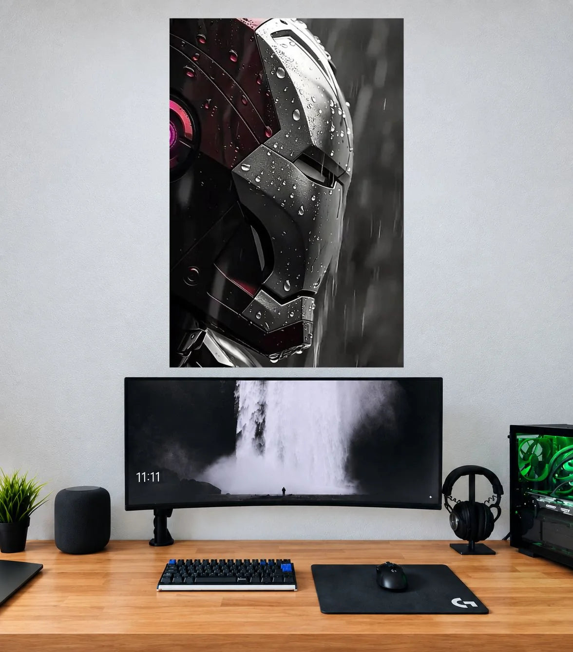 Iron Man Black Steel Helmet Edition single Marvel wall poster mockup