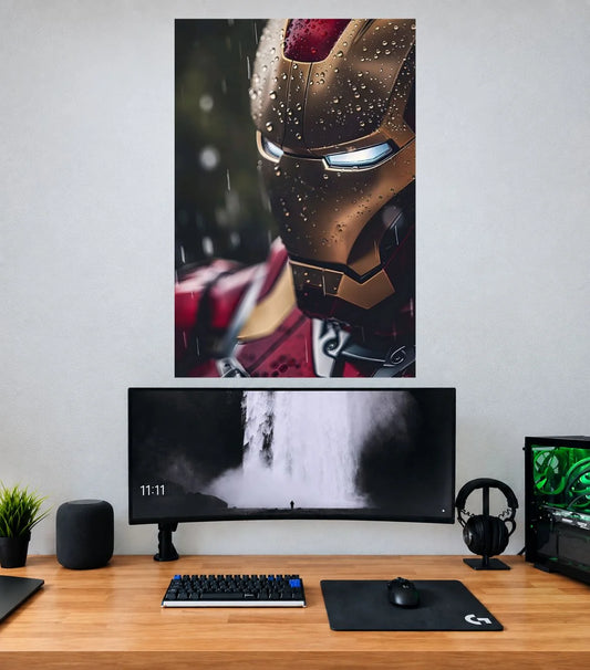 Iron Man Rain Speckled Gold Helmet Edition single Marvel wall poster mockup
