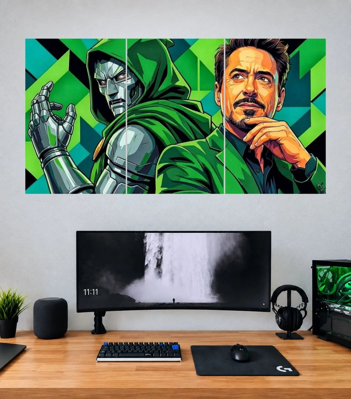 Iron Man Doctor Doom Green Crossover Edition Iron Man 3 split panoramic poster mockup