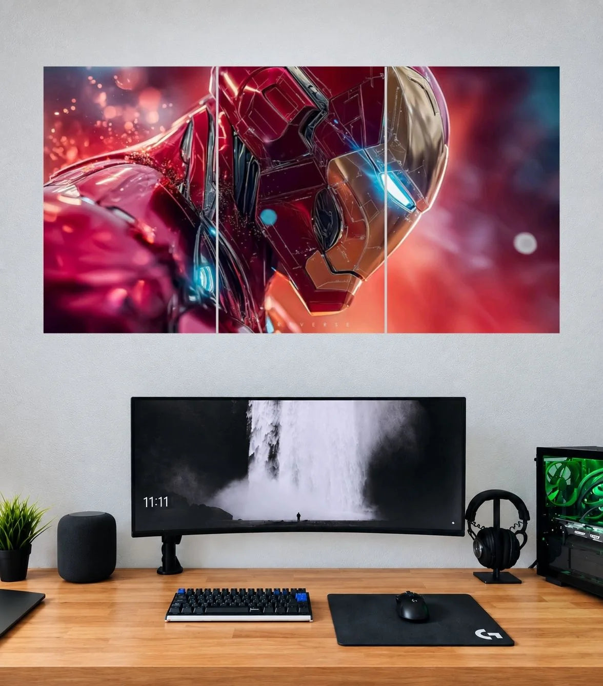 Iron Man Crimson Steel Helmet Edition Iron Man 3 split panoramic poster mockup