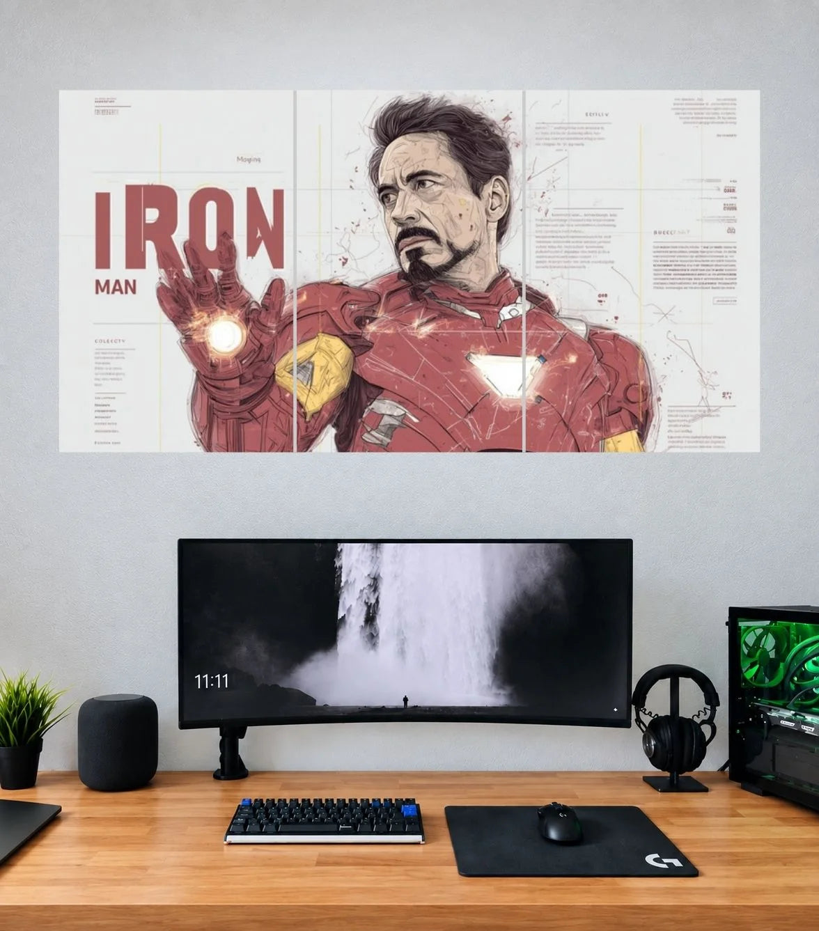 Tony Stark White Comic Blueprint Edition Iron Man 3 split panoramic poster mockup