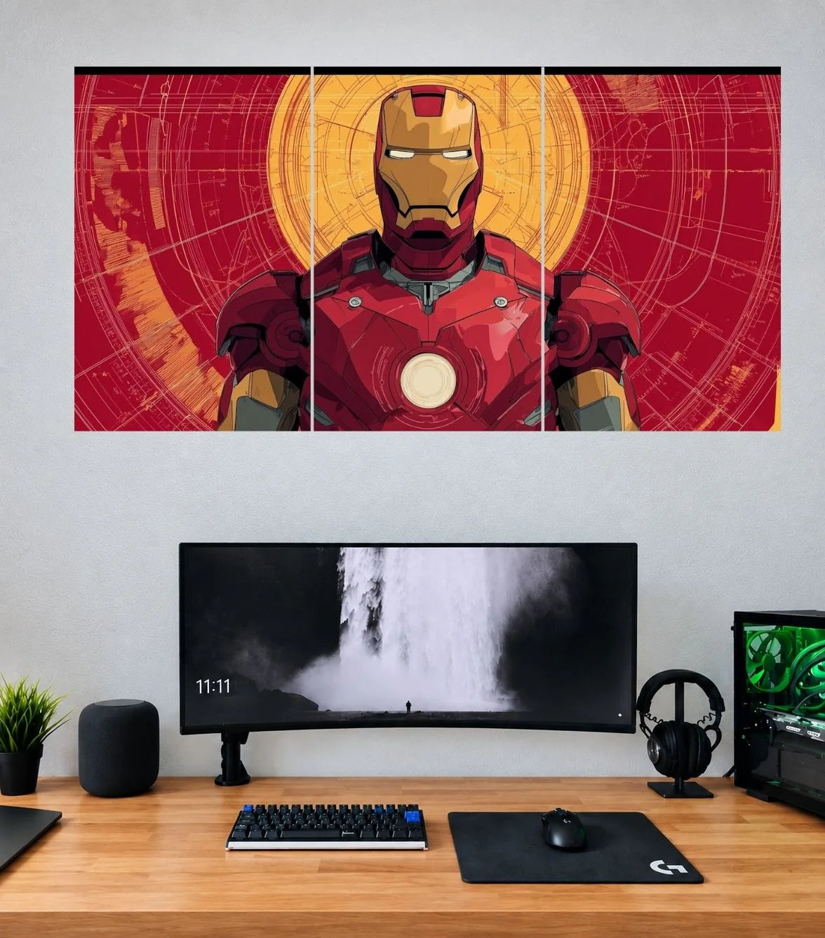 Iron Man Golden Halo Armor Edition Iron Man 3 split panoramic poster mockup