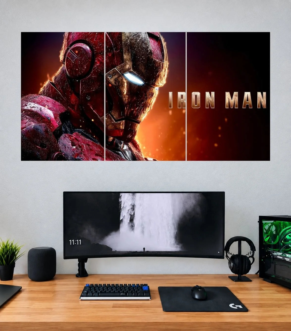 Iron Man Dark Battle Helmet Edition Iron Man 3 split panoramic poster mockup