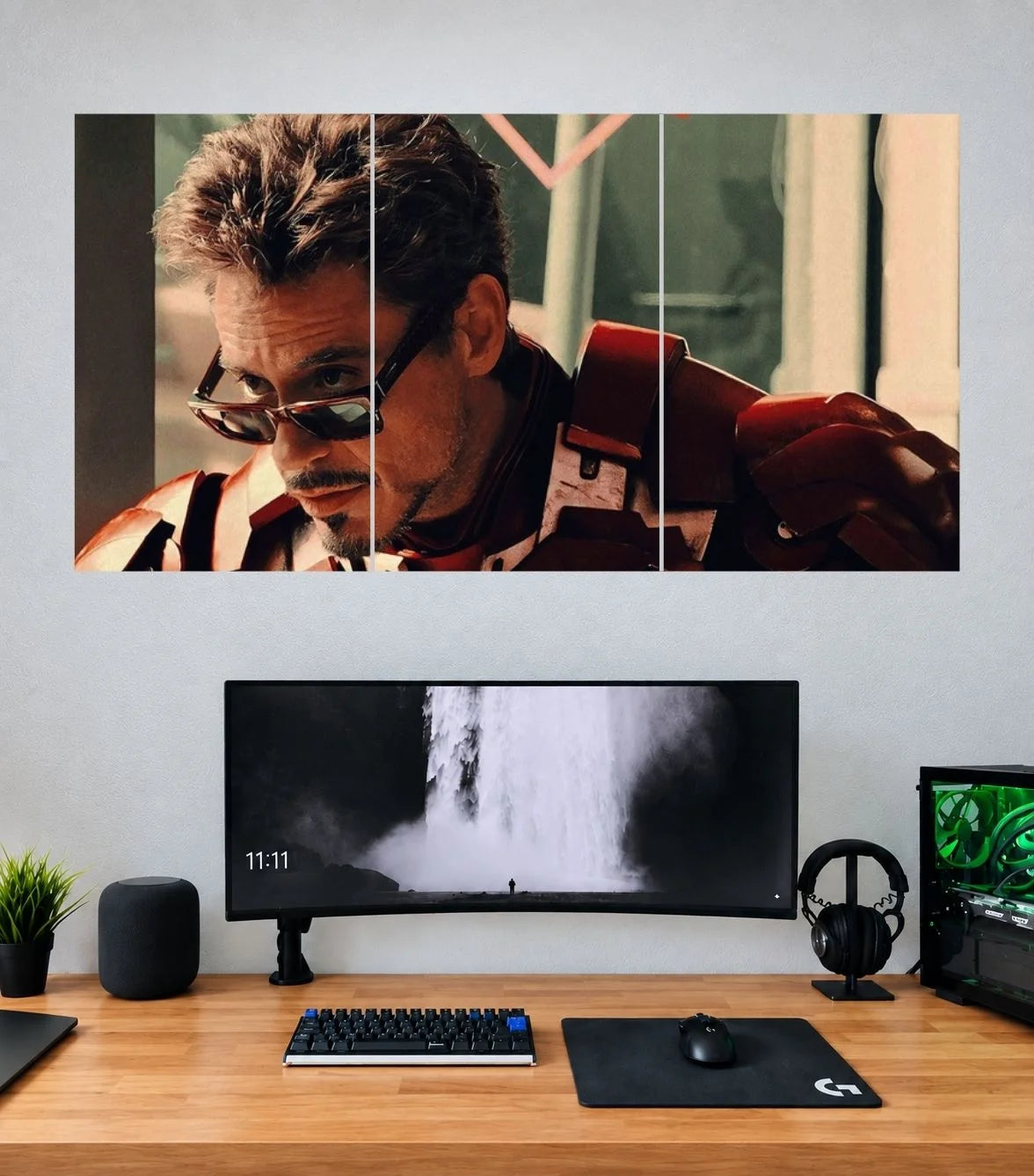 Tony Stark Battle Worn Close Up Edition Iron Man 3 split panoramic poster mockup