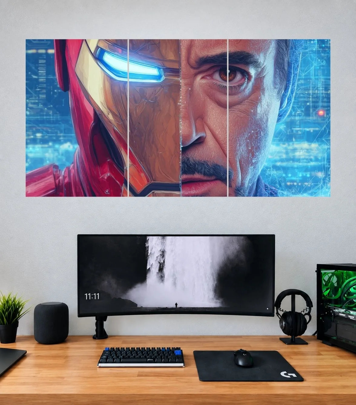 Iron Man Tony Stark Blue Split Face Edition Iron Man 3 split panoramic poster mockup