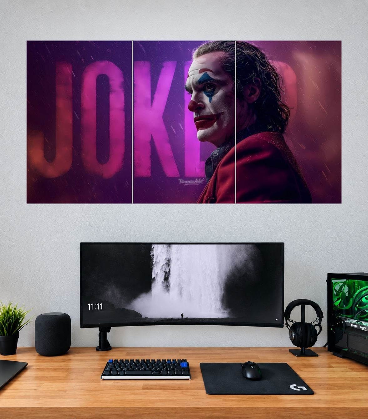 Joker Purple Side Profile Typography Edition Joker 3 split poster mockup: three coordinated panoramic panels