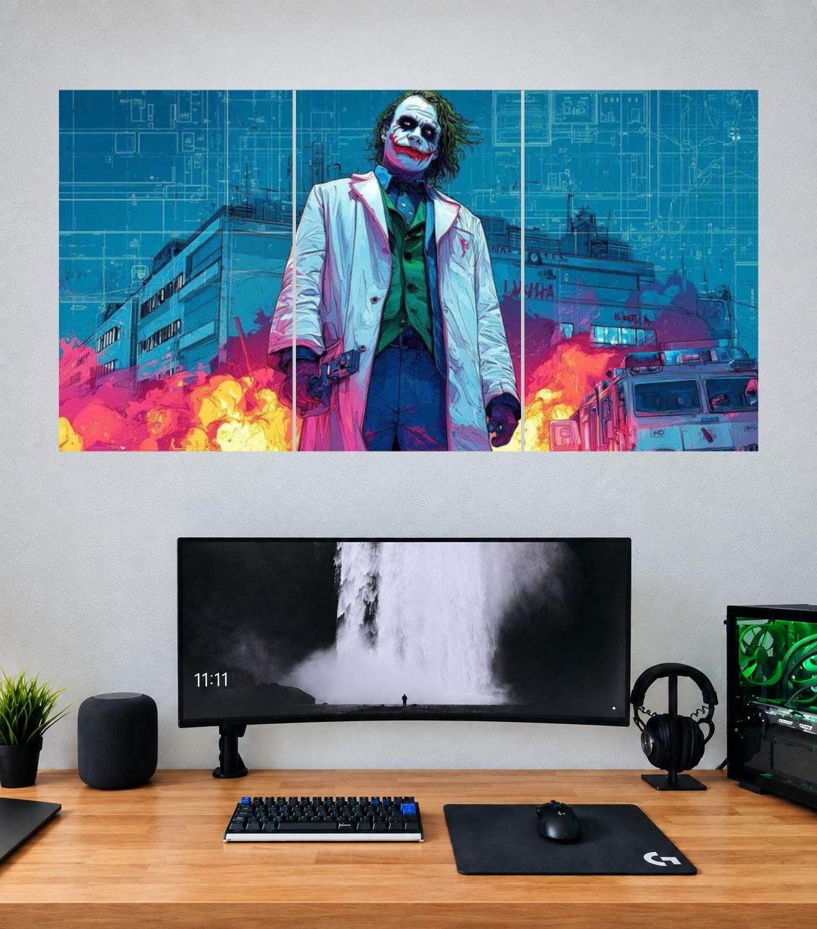 Joker Blue City Inferno Edition Joker 3 split poster mockup: three coordinated panoramic panels