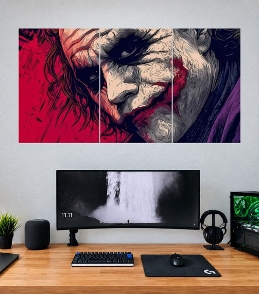 Joker Crimson Comic Sketch Edition Joker 3 split poster mockup: three coordinated panoramic panels