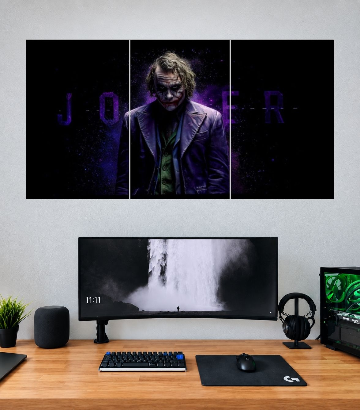 Joker Dark Purple Solitude Edition Joker 3 split poster mockup: three coordinated panoramic panels