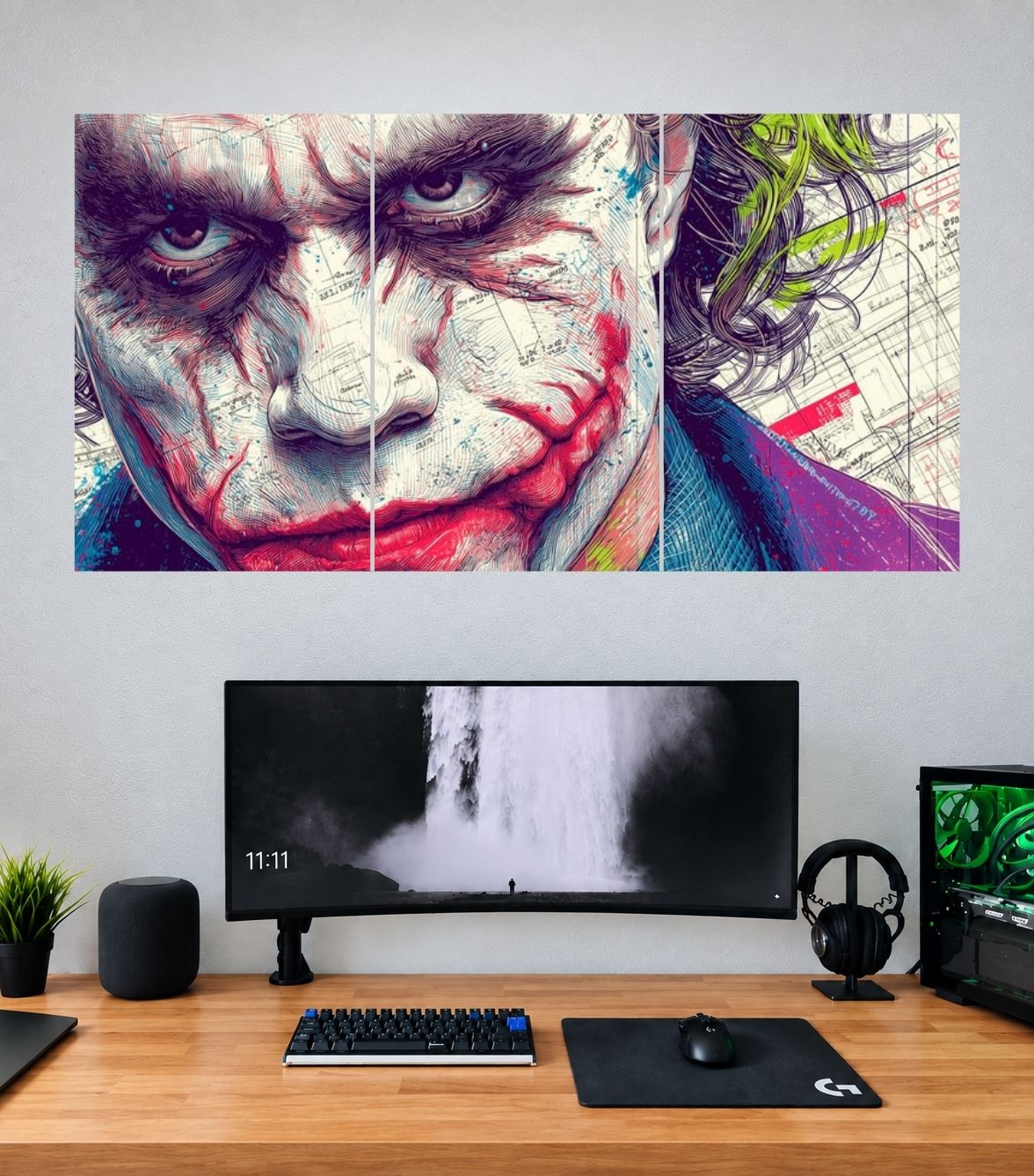 Joker Psychedelic Comic Closeup Edition Joker 3 split poster mockup: three coordinated panoramic panels